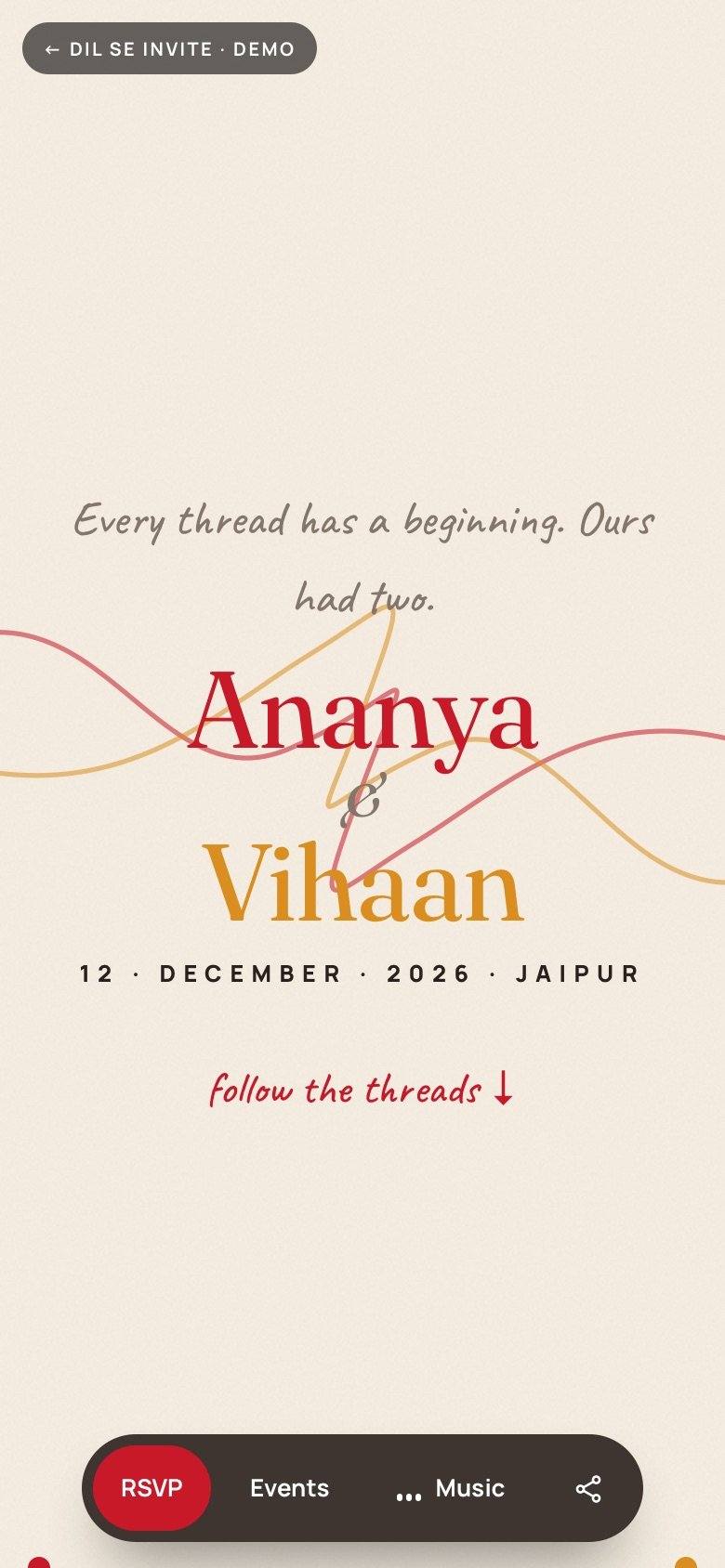 Do Dhaage · Two Threads — Ananya × Vihaan demo website