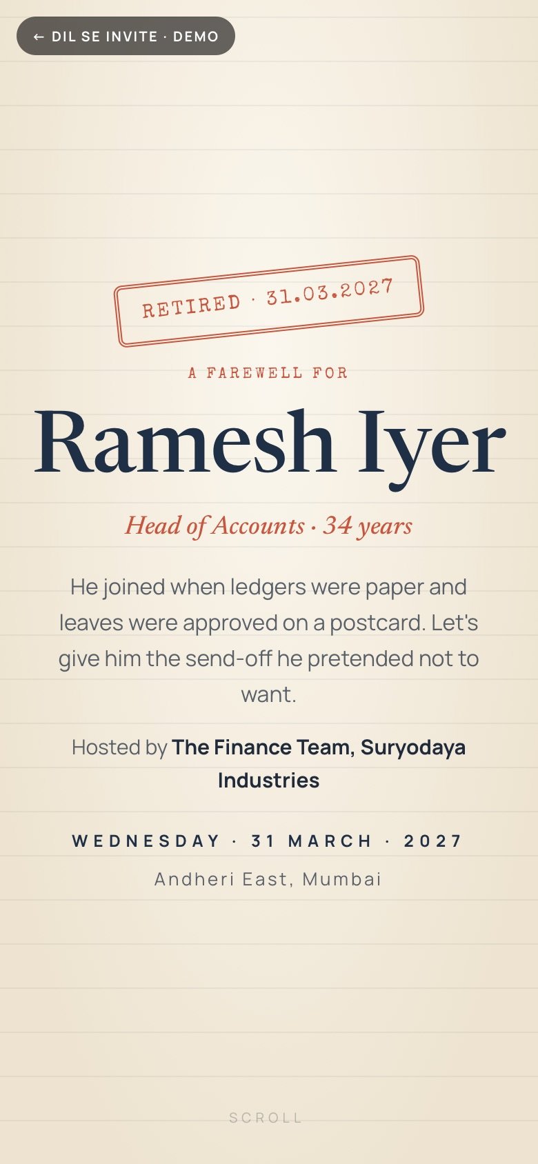 Next Chapter — farewell invitations invitation website demo