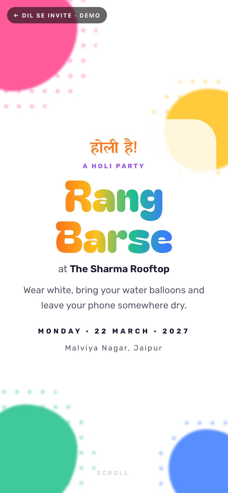 Rang Barse — holi invitations invitation website demo