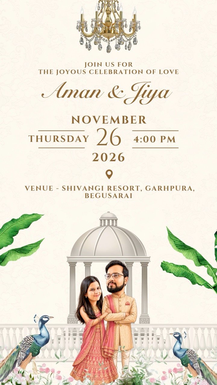 Aman × Jiya — Caricature Gazebo Suite invitation by Dil Se Invite